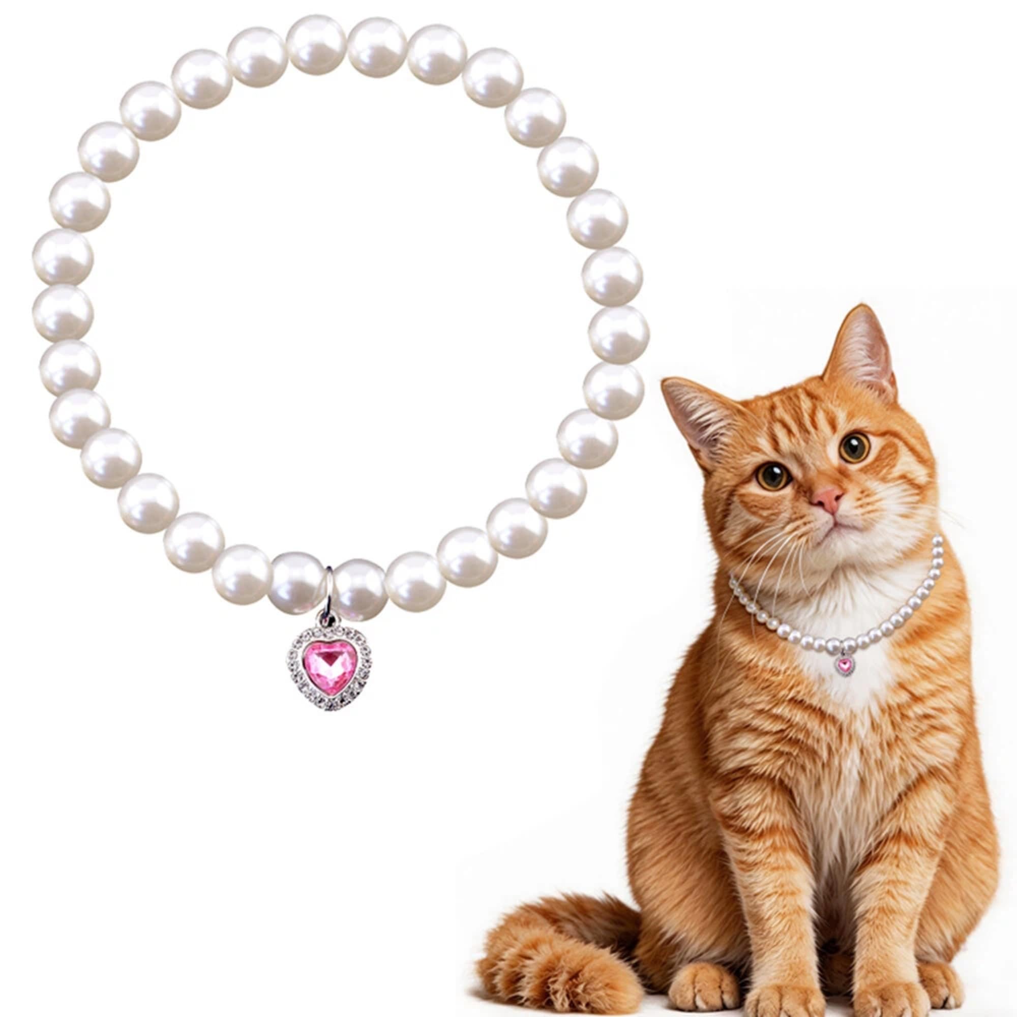 Collier de perles pour chats et petits chiens avec breloque cœur