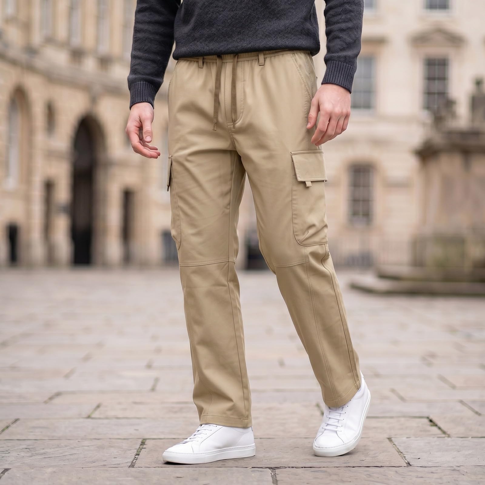 Pantalones cargo elásticos para hombre, pantalones de chándal cómodos, cintura elástica con cordón, pantalones casuales para el día a día, pantalones chinos de corte regular, pantalones