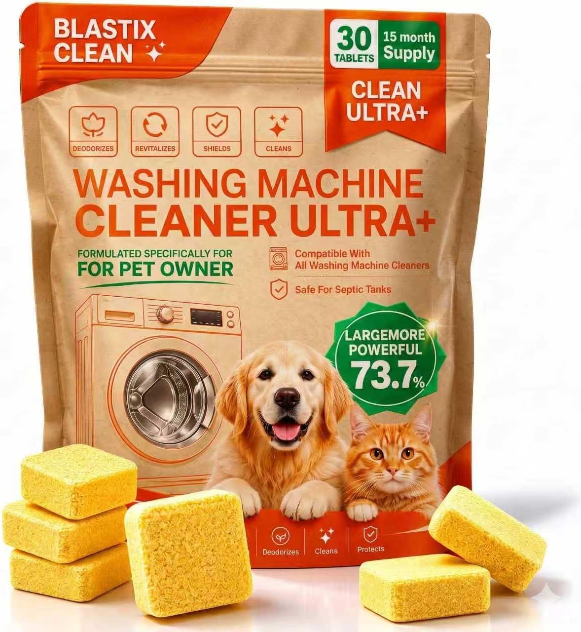 BLASTIX Washing Machine Cleaner Ultra-73.7% Stronger Formula for Pet Owners