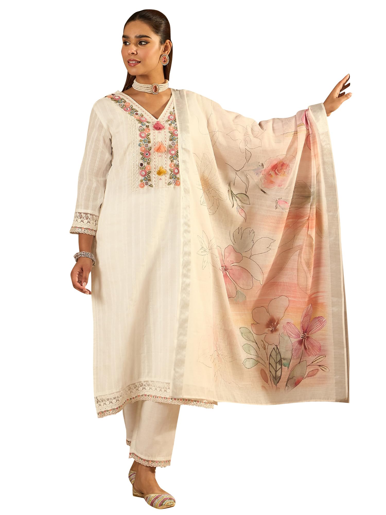 Women's Pure Cotton Embroidered Straight Kurta Pant With Dupatta Set (LESTR6632)-image-18