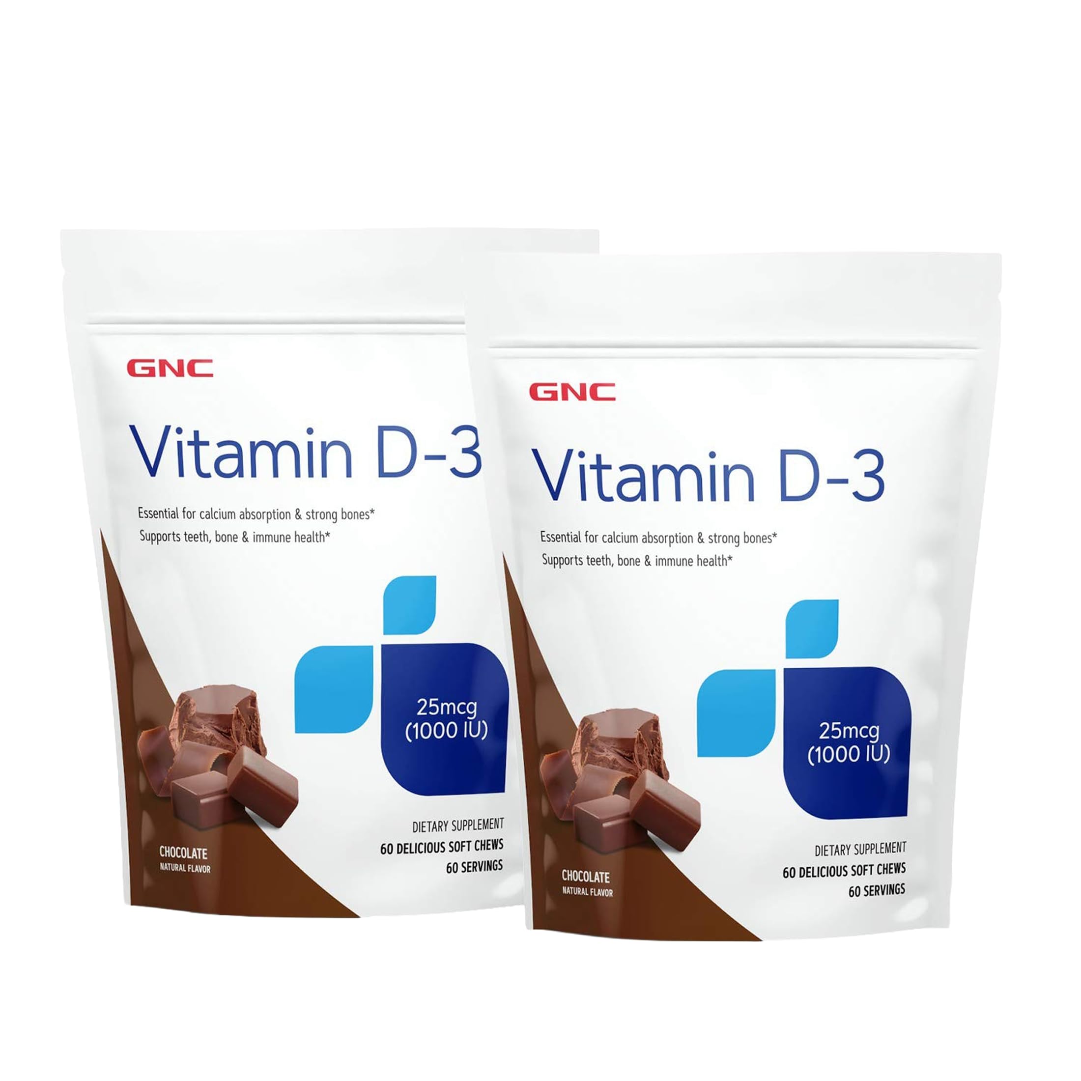 GNC Vitamin D-3 Soft Chews 1000IU, Chocolate, 60 Count 60 Count (Pack of 1)