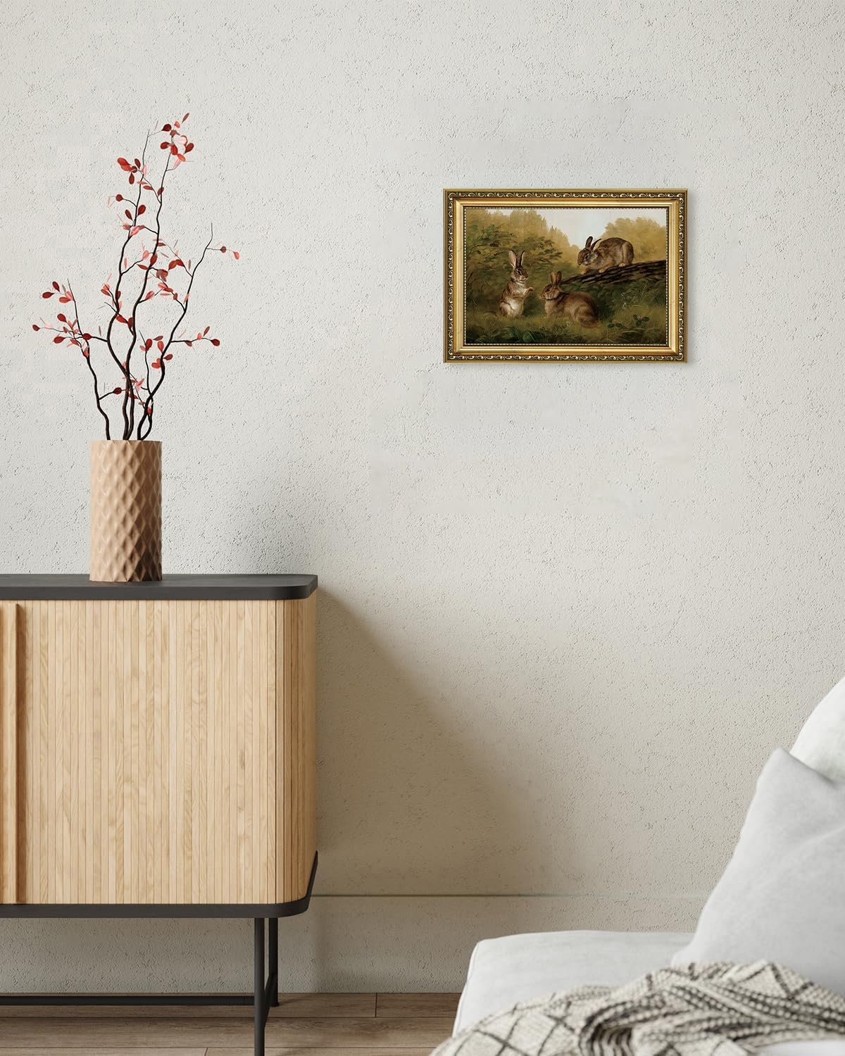 AIKETUO Gold Framed Easter Bunny Wall Picture Art for Wall Decorations, Vintage Rabbit Wall Picture Decor, Artwork for Living Room Bathroom Bedroom Office Shelf Decor Large Big 24" L x 16" W