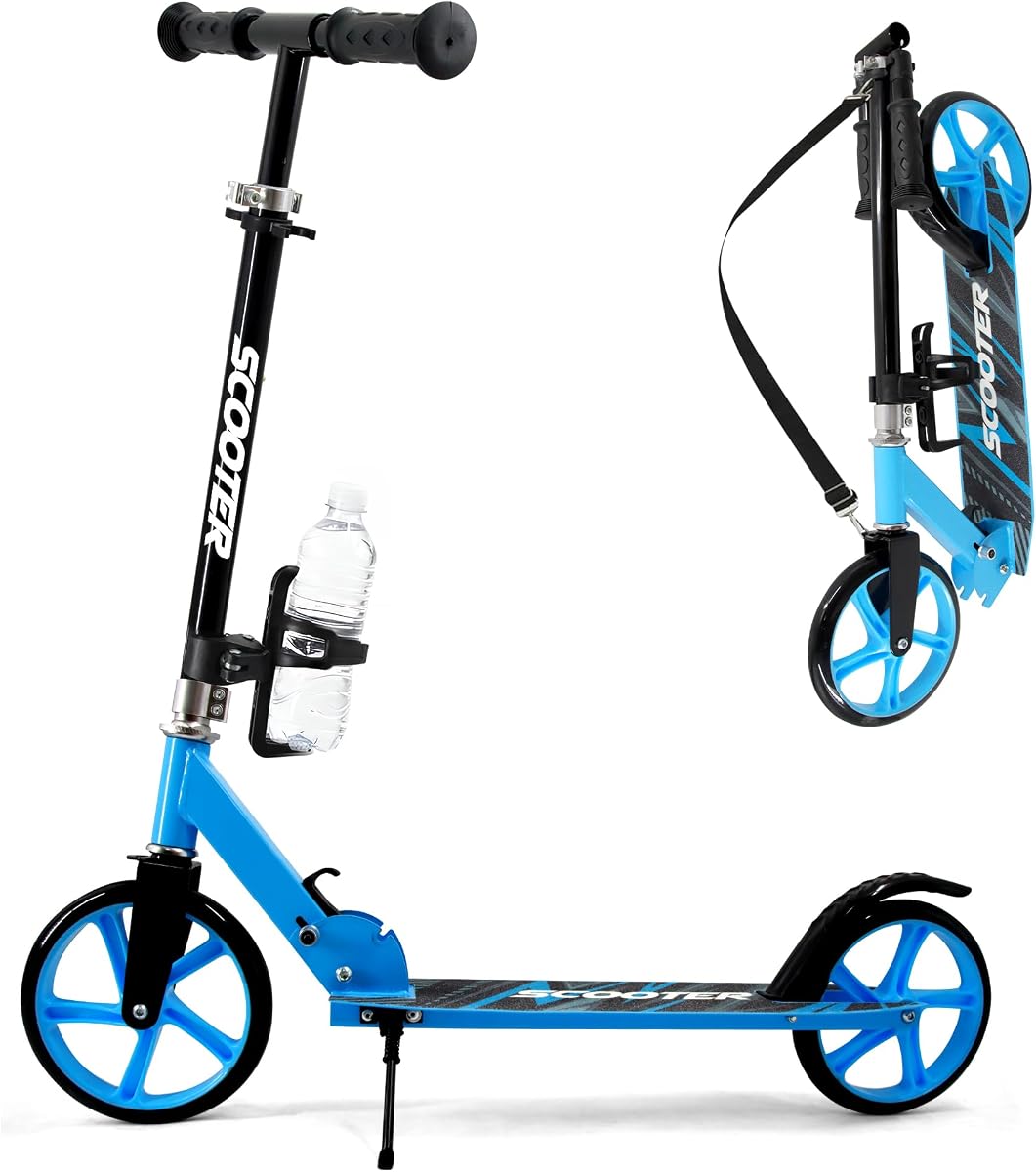 Patinete para niños a partir de 6 años, adolescentes y adultos, carga máxima 240 libras, patinete plegable con ruedas grandes de 8 pulgadas, soporte, 3 niveles ajustables, freno trasero,
