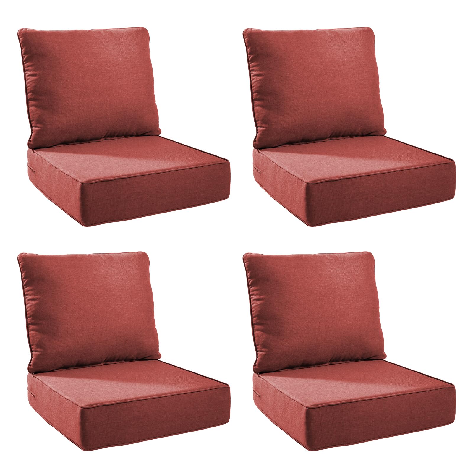Outdoor Cushion Set for Patio Furniture, UV Resistant, Water Resistant - 6 Inch Thick Foam Garden Cushions– 24x24 Inch Patio Seat Covers for Chair/Sofa/Couch | Red | 4-Pack |