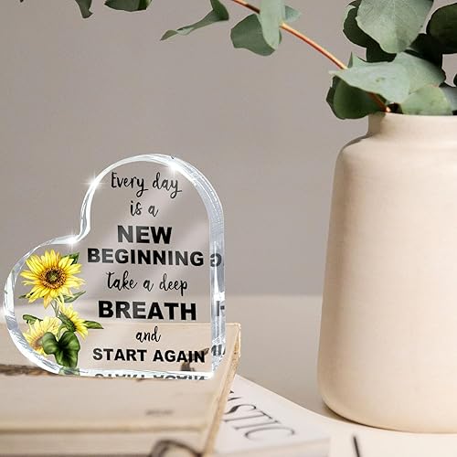 Miniatura 3 de Regalo de acrílico motivacional en forma de corazón, centro de mesa con temática de girasol, decoración inspiradora de oficina en casa, regalo de