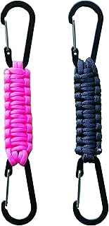 2 Pack Paracord Keychain Carabiner Clips, Heavy Duty Lanyard Hanger with Double Hooks for Stroller Holder, Bottle, Keys, Backpack, Tools (Pink)