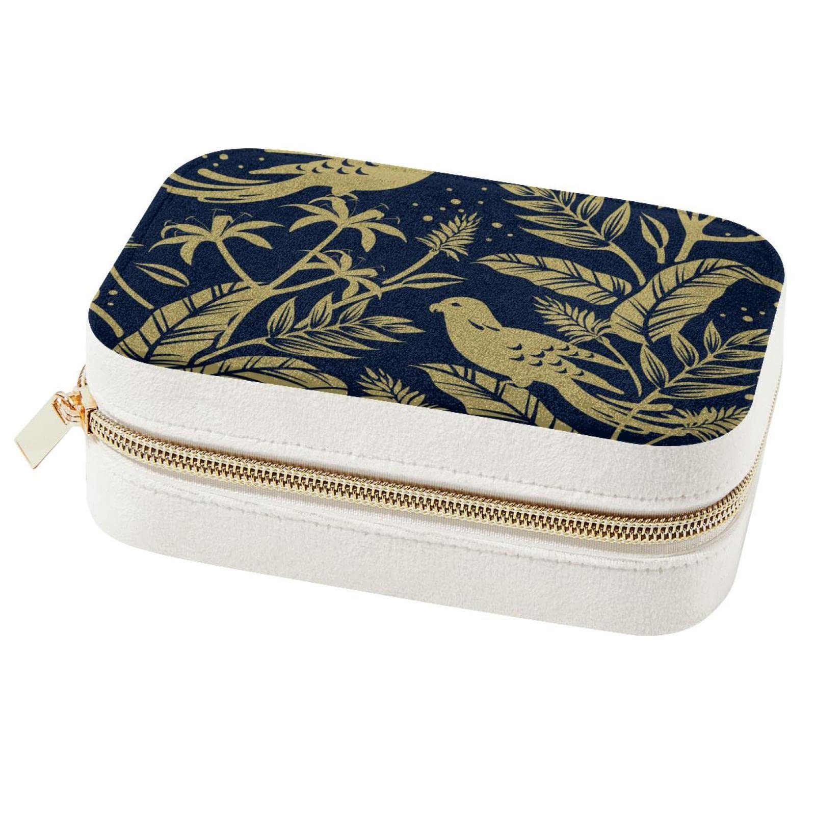 Boîte à bijoux de voyage portable pour femmes et filles avec oiseaux dorés