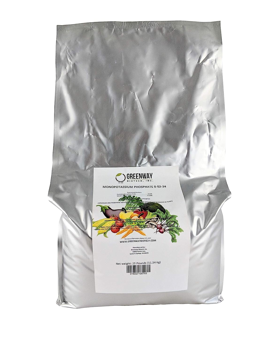 Greenway Biotech, Inc. Monopotassium Phosphate Fertilizer 0-52-34-100% Water Soluble Hydroponics for Root Strength - Increase Yield and Blooming - High Purity Plant Nutrient Formula - 1 Pound