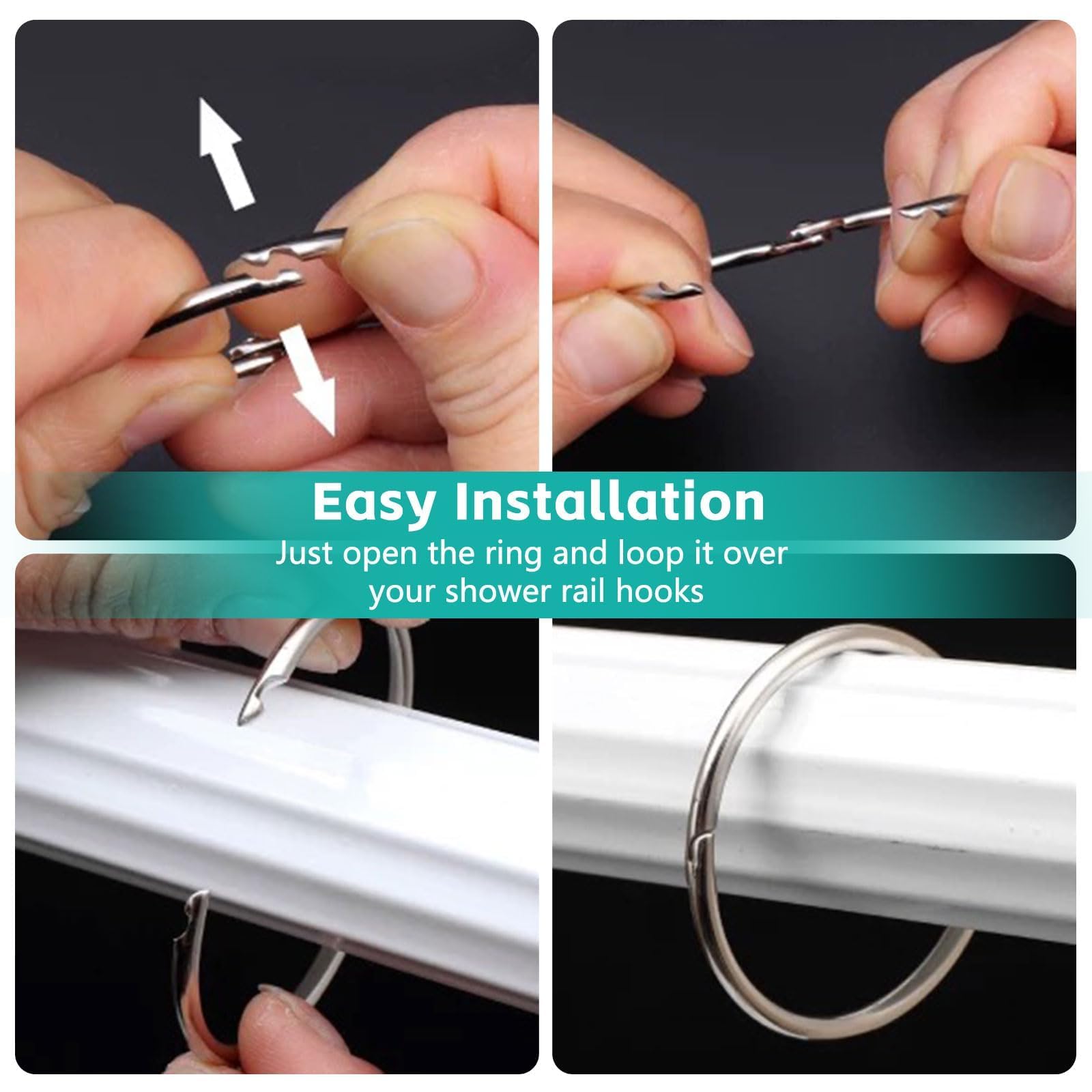12 Pcs Metal Shower Curtain Rings, Rustproof Hooks for Bathroom Easy Glide for Shower Rail Changing Room, Windows, Hotel - Image 4