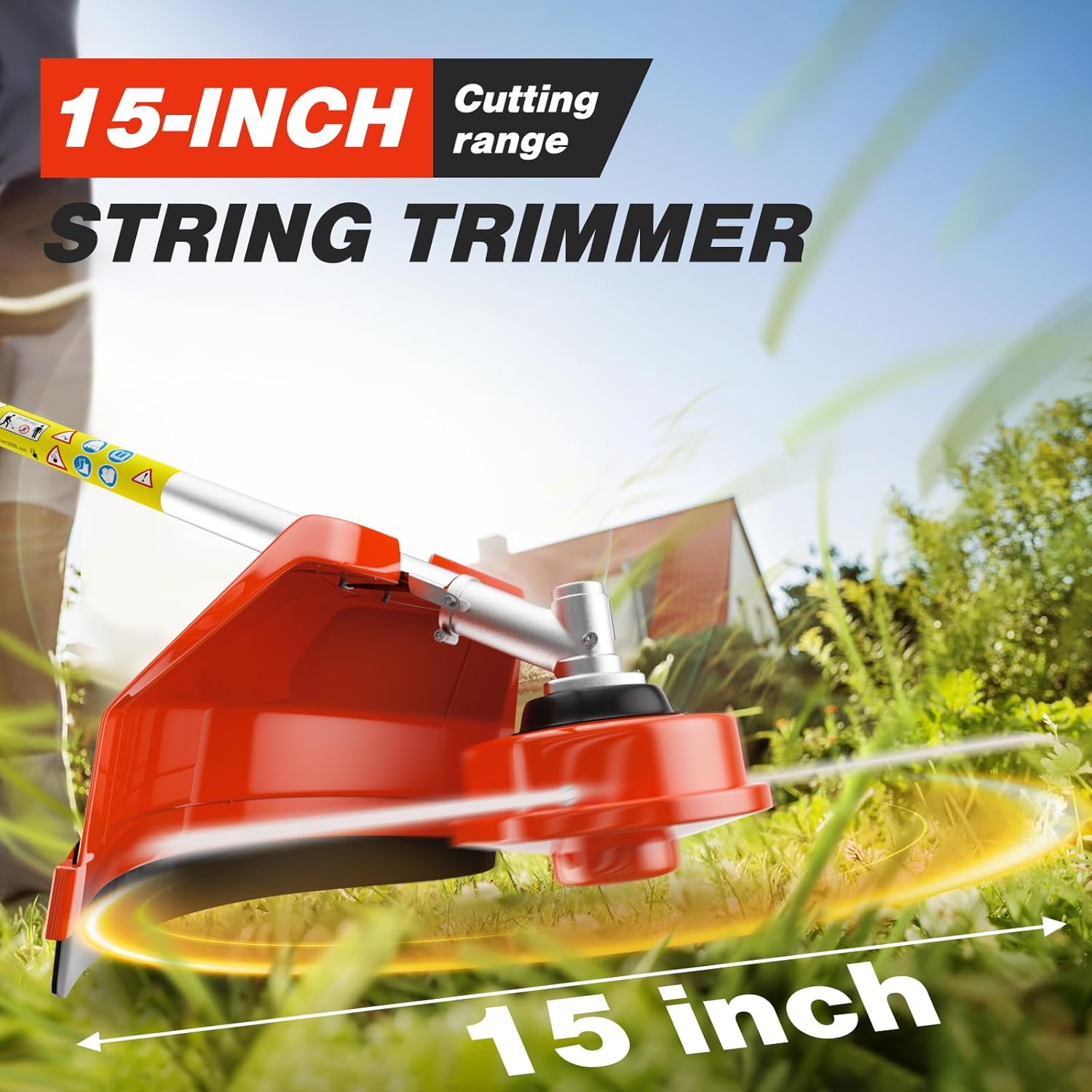 15-inch cutting range string trimmer in action