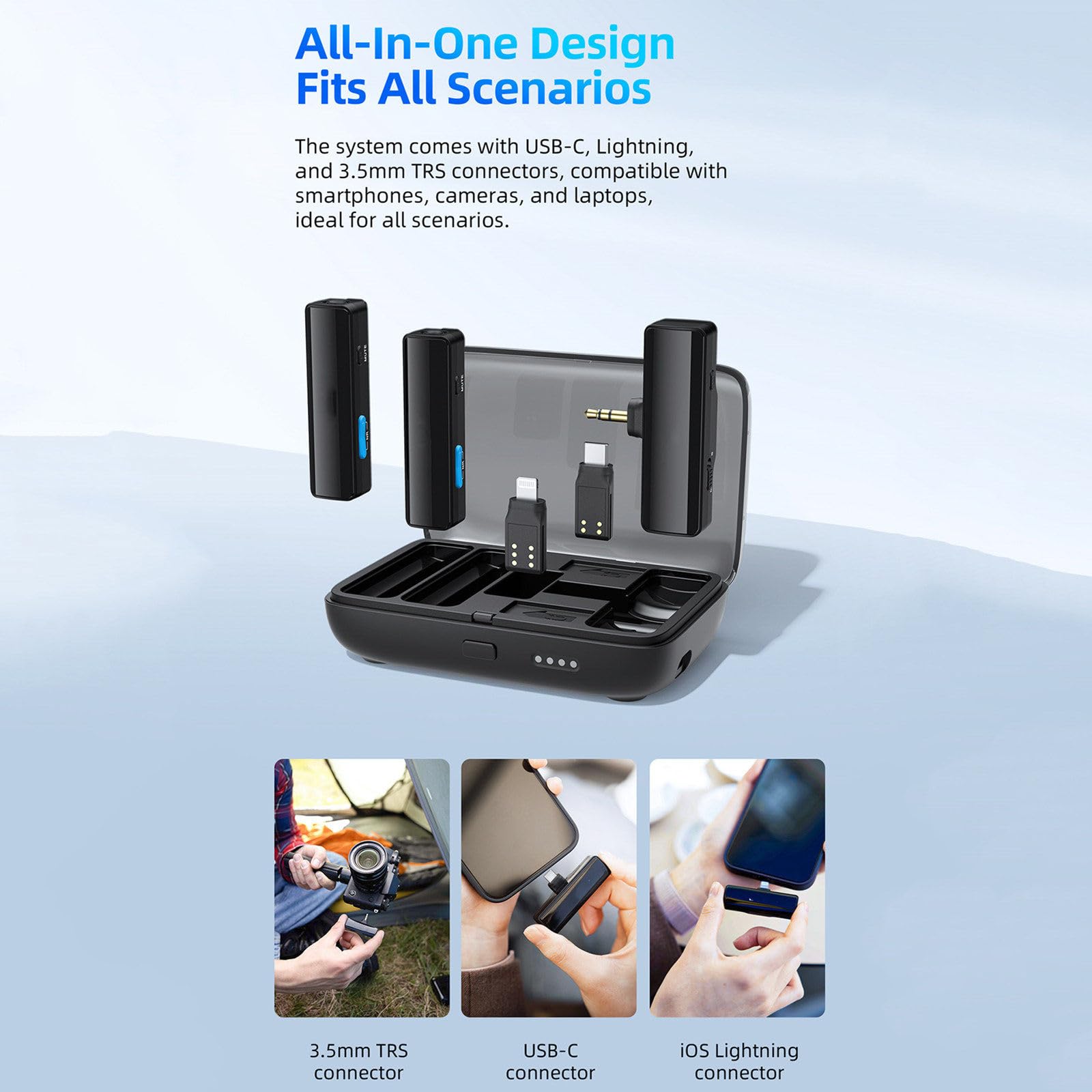 Radiomicrofono lavalier wireless Fotocamera per cellulare Trasmissione in diretta Riduzione del rumore Da uno a due microfoni