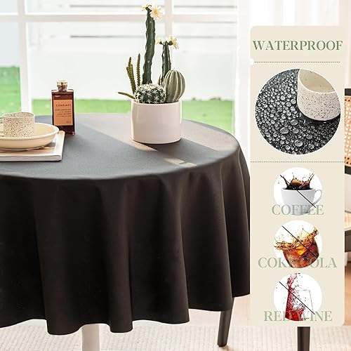 Miniatura 5 de BYDOLL Mantel redondo de 60 pulgadas, color negro, lavable, para exteriores, resistente a las manchas y a las manchas, mantel de poliéster a prueba