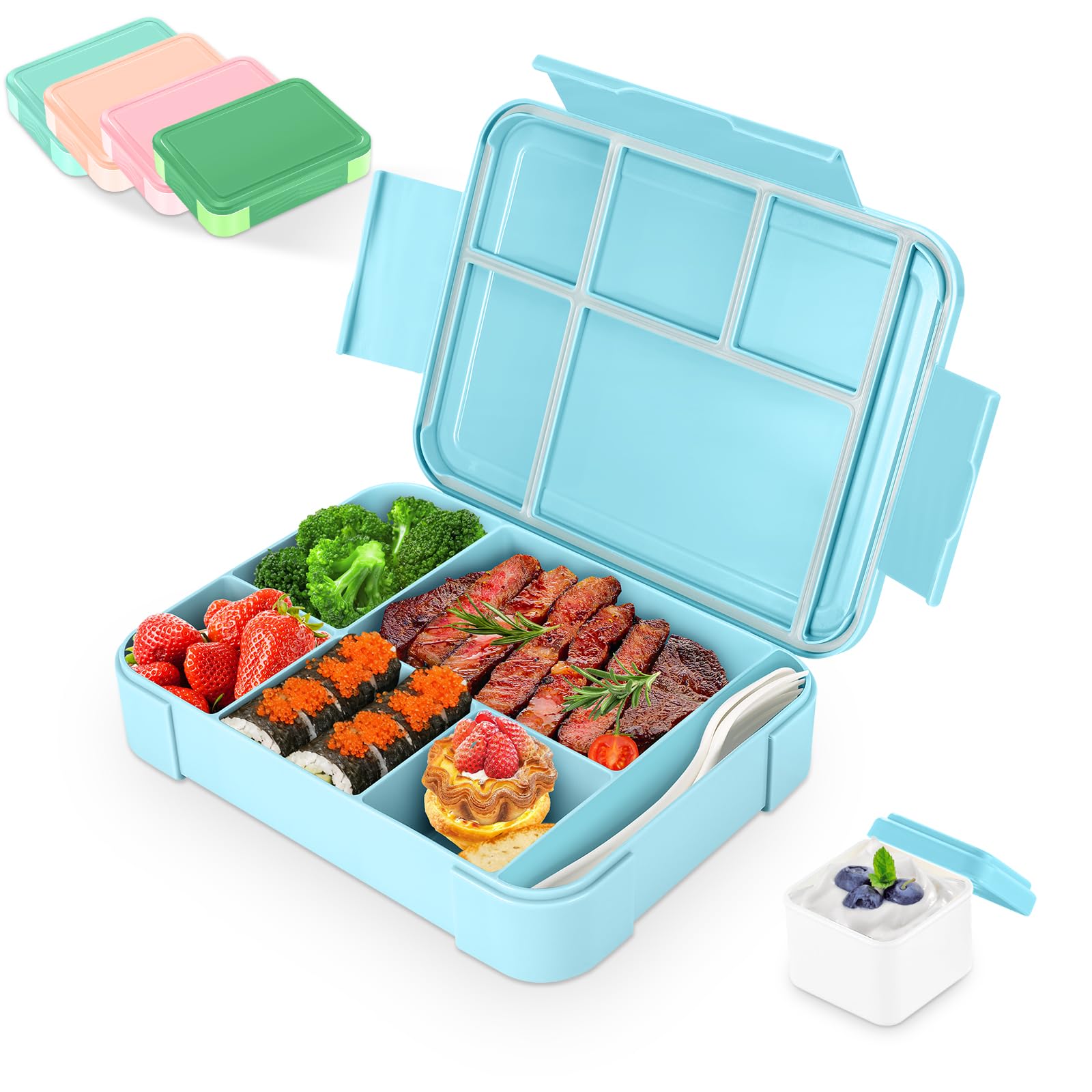 Sprifityy Brotdose Kinder mit Fächern,1330 ml auslaufsichere Lunchbox, geeignet für Schule,Picknick,Reise-Lunchbox,geeignet für Erwachsene, Mädchen & Jungen, mikrowellen-/spülmaschinenfest (Hellblau)