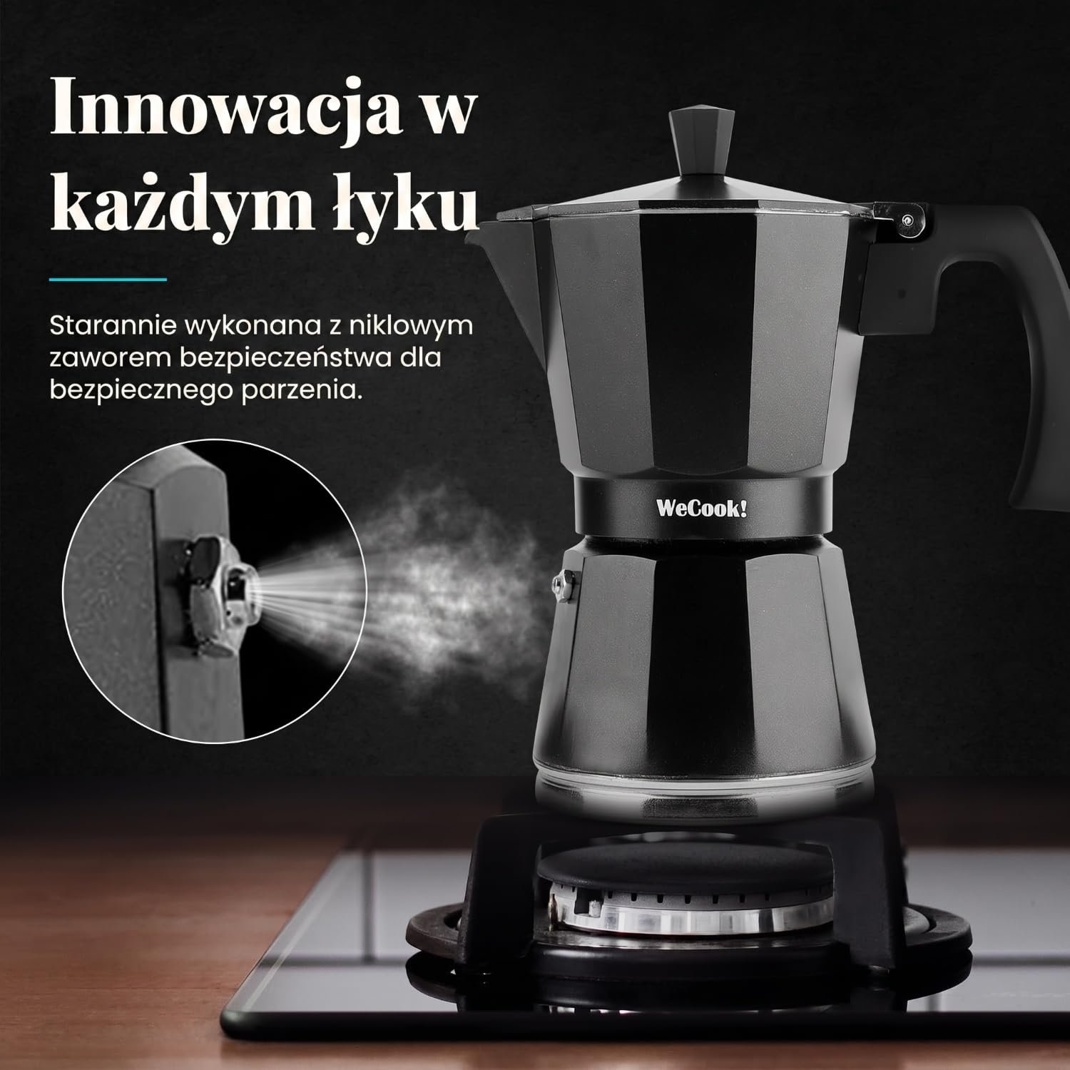 WECOOK! - 9 filiżanek włoskiego zaparzacza do kawy do espresso na indukcję | stal nierdzewna do płyt ceramicznych, indukcji Caffettiera | aluminiowy ekspres do espresso, mały, zawór bezpieczeństwa