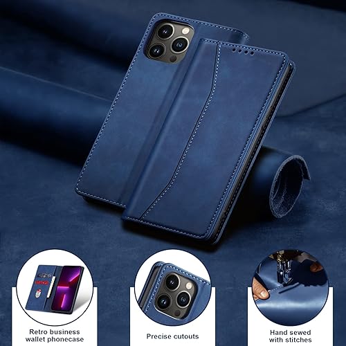 Miniatura 7 de Jasonyu Funda tipo cartera con tapa para iPhone 13 Pro Max, funda magnética de cuero con tarjetero y función atril, funda protectora duradera de TPU