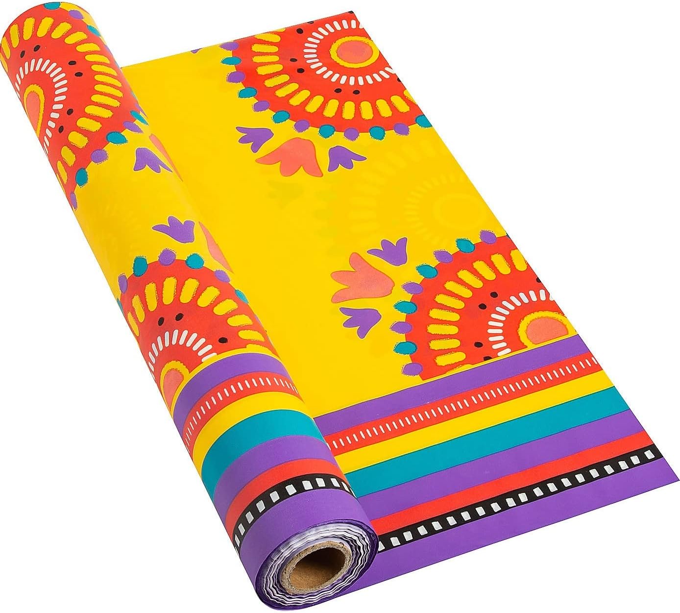 Bright Southwestern Fiesta Print Plastic Disposable Tablecloth 100-Ft x 40" W Roll Cinco de Mayo Party Banquet Decoration