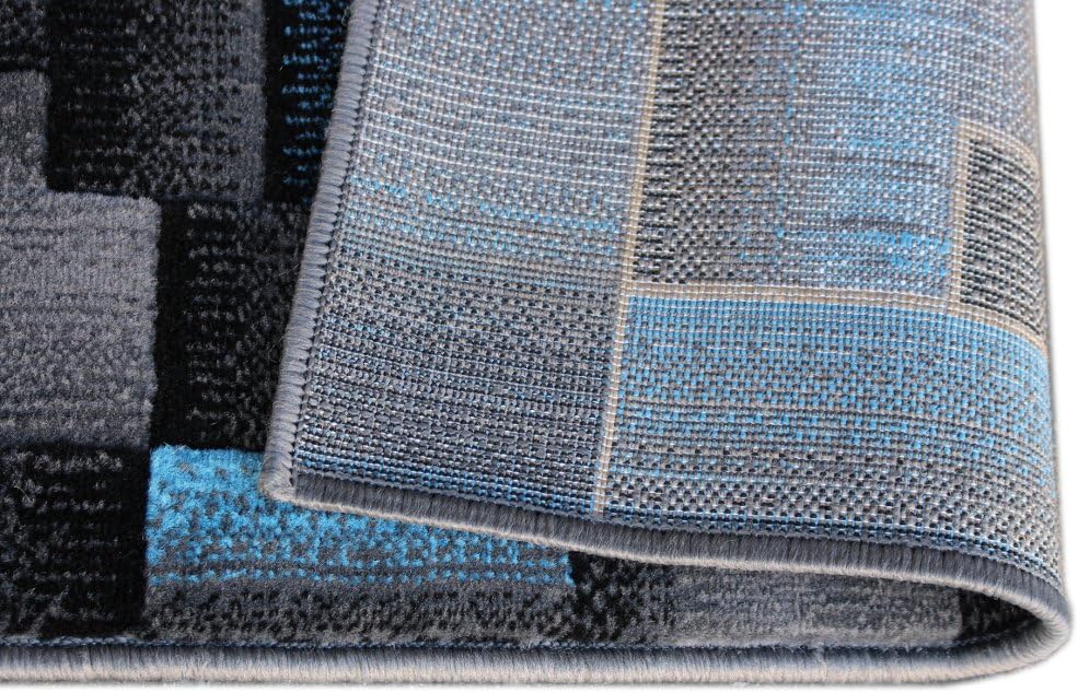 Masada Rugs, Modern Contemporary Area Rug, Blue Grey Black (2 Feet X 3 Feet) Mat