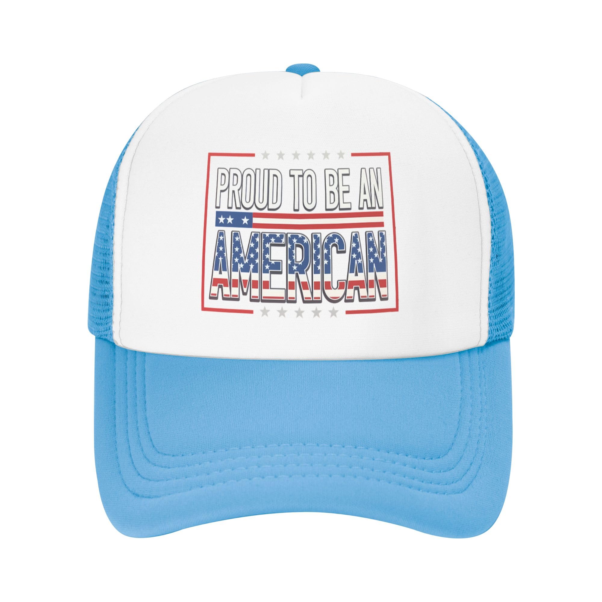 Proud to be an American Trucker Hat 4th of July Baseball Cap Mesh Back Adjustable Hats for Kids - Sky Blue