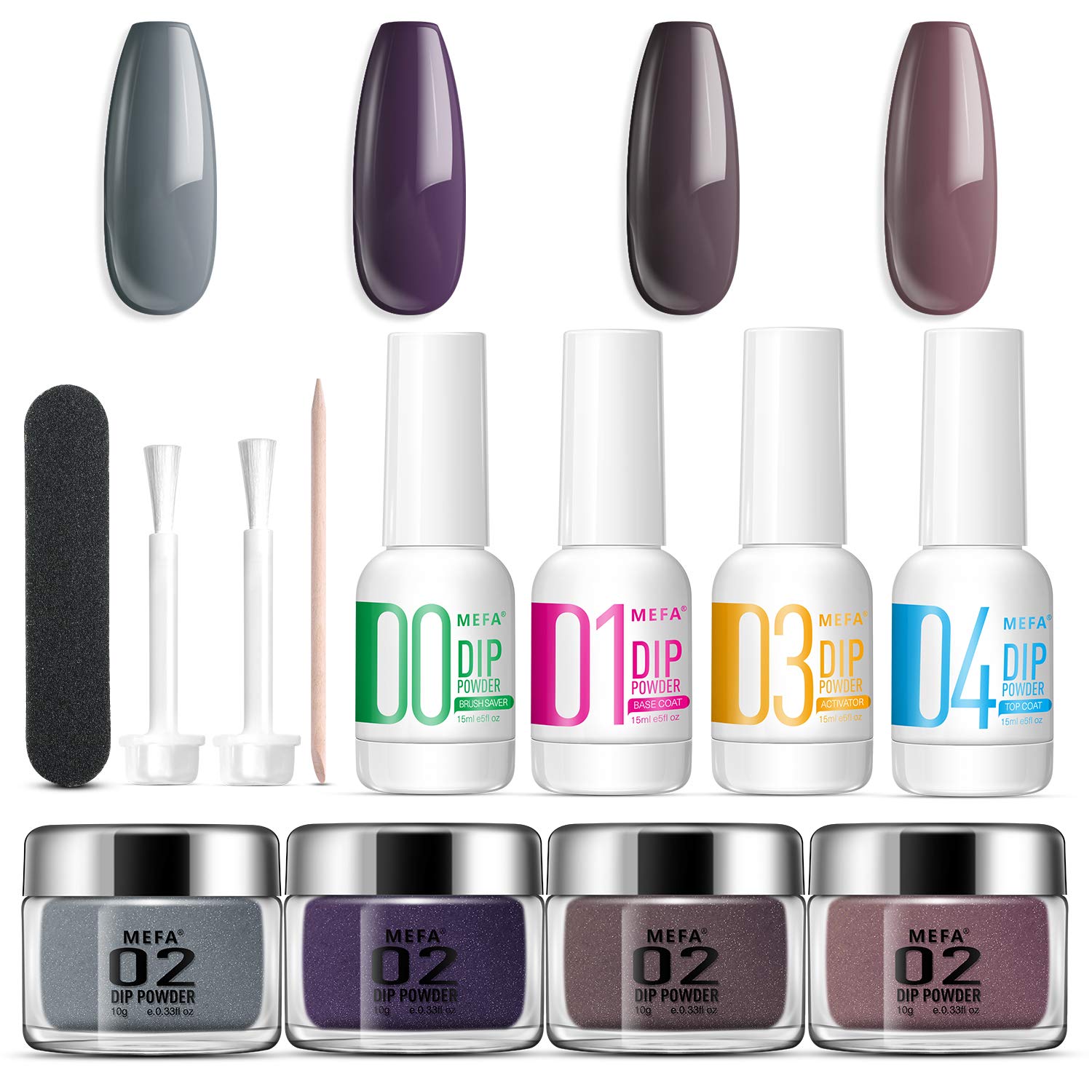 Dipping Powder Kits for Nail 4 Colors Dipping Powder System Purple Series Starter Kit Acrylic Dipping System for French No Clear Powder Needed Nail Manicure Nail Art Set Essential Kit
