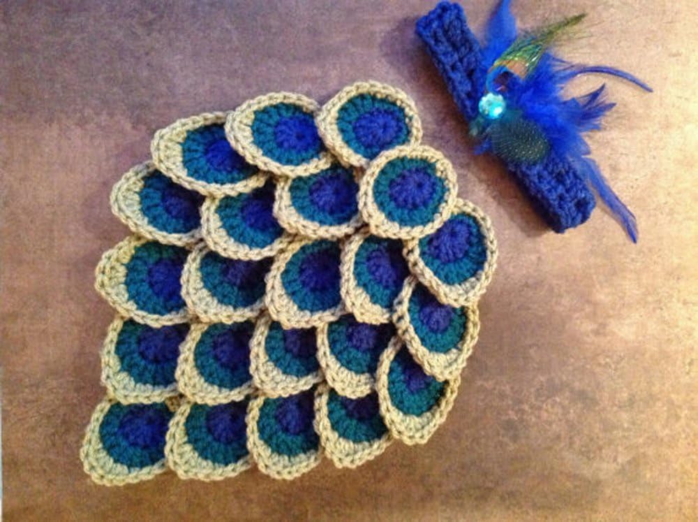 Photography Prop Baby Infant Blue Peacock Crochet Knitted Diaper Headband