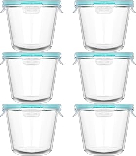 Vtopmart 6 Pack 3 Cup Glass Soup Container, Meal Prep Freezer Containers Set with Airtight Lids, Glass Food Storage Jar for Salad, Fruit, Lunch, Leftover, BPA-Free, Microwave, Dishwasher