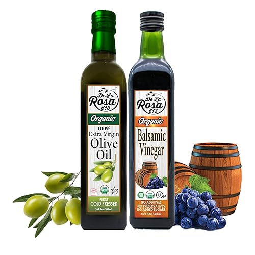 De La Rosa - Vinagre balsámico orgánico y aceite de oliva virgen extra orgánico, 100% puro, vegano, kosher, sin OMG y sin gluten, ideal para De La Rosa - Vinagre balsámico orgánico y aceite de oliva virgen extra orgánico, 100% puro, vegano, kosher, sin OMG y sin gluten, ideal para