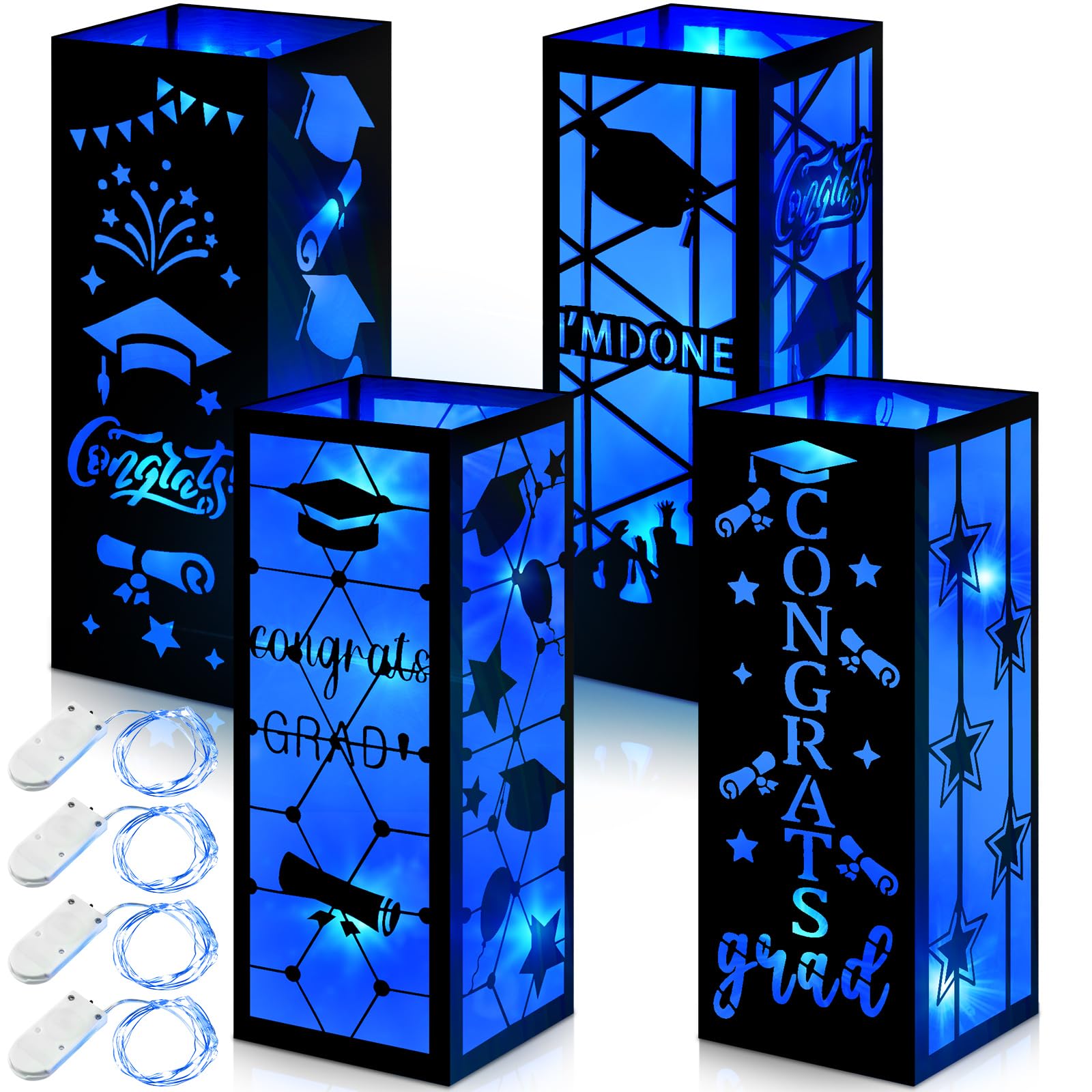 Feifeiya 4 Pcs 2026 Graduation Table Centerpieces Boxes Class of 2026 Graduation Table Lanterns with LED String Lights for Congrats Grad School