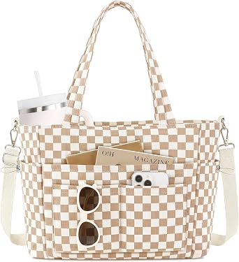 Prite Corduroy Tote Bag for Women, Multipocket Laptop Work Tote Purse | Soft 21L College Tote, 15.6" Laptop Sleeve with Zipper, Cup Holder & Organized Interior for Teachers, Nurses & Daily Use