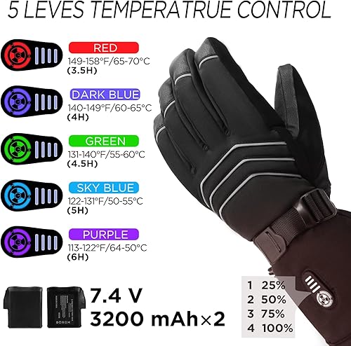 Miniatura 2 de Heated Gloves for Men Women - 7.4V 23.68 WH Battery Rechargeable Heating Ski Gloves, Electric Gloves for Winter Outdoor Work Skiing Hiking Camping