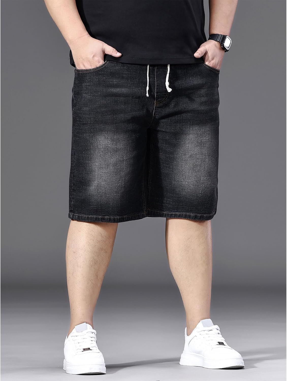 Plus Size Baggy Jorts for Men Elastic Waisted Jean Shorts Big and Tall Straight Loose Pull On Denim Shorts 2XL-6XL