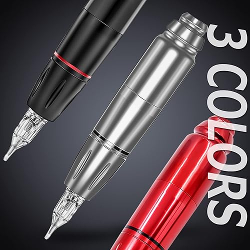 Miniatura 3 de Ruicoo Kit de bolígrafo inalámbrico para máquina de 20 piezas, estuche de transporte de agujas (plateado) para principiantes y artistas