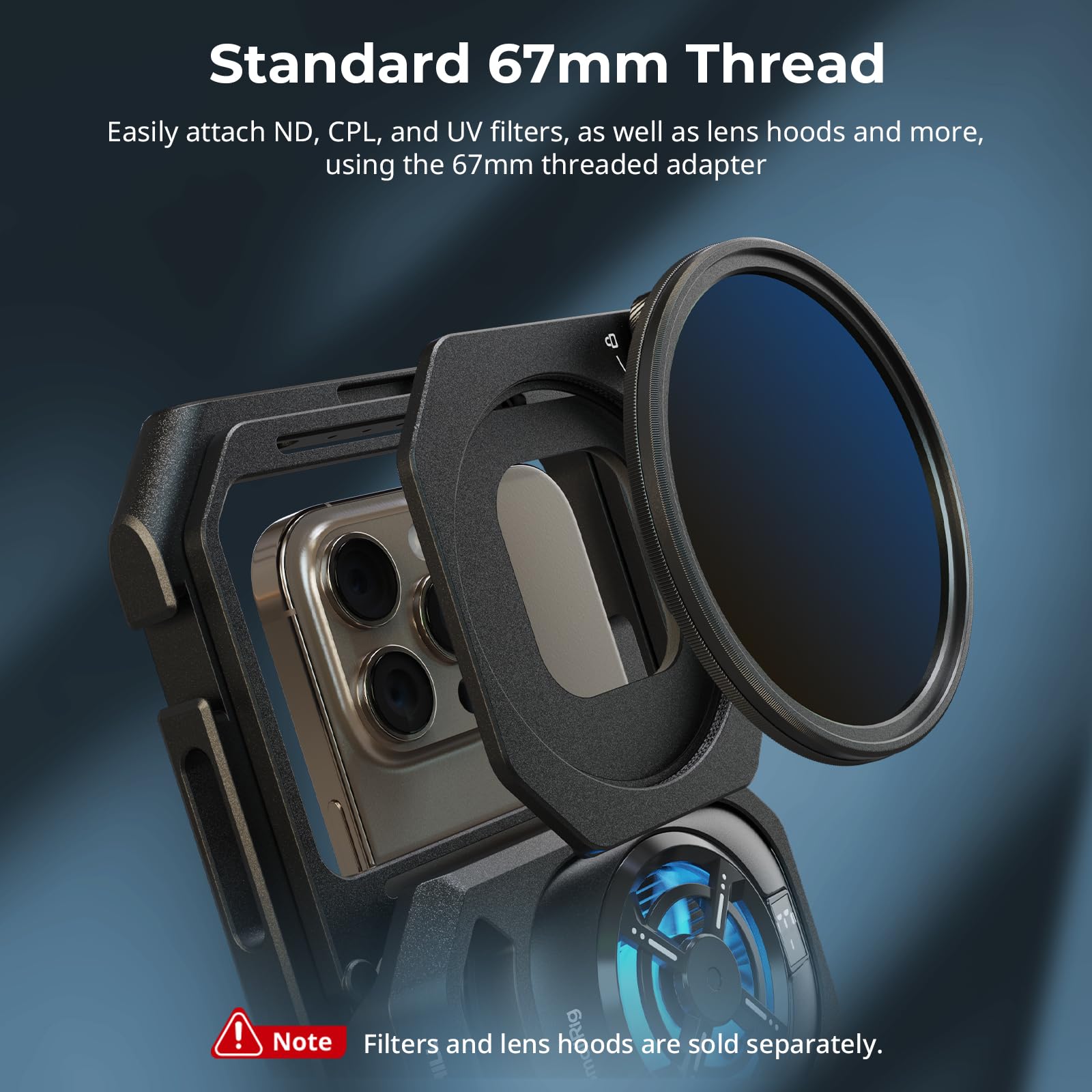 SMALLRIG Adaptateur de Filtre 67 mm avec Pare-Soleil Amovibles pour Cage de Téléphone Universelle 4704/4597/5275/5276/4299B, pour iPhone, pour Samsung et Smartphones - 5277