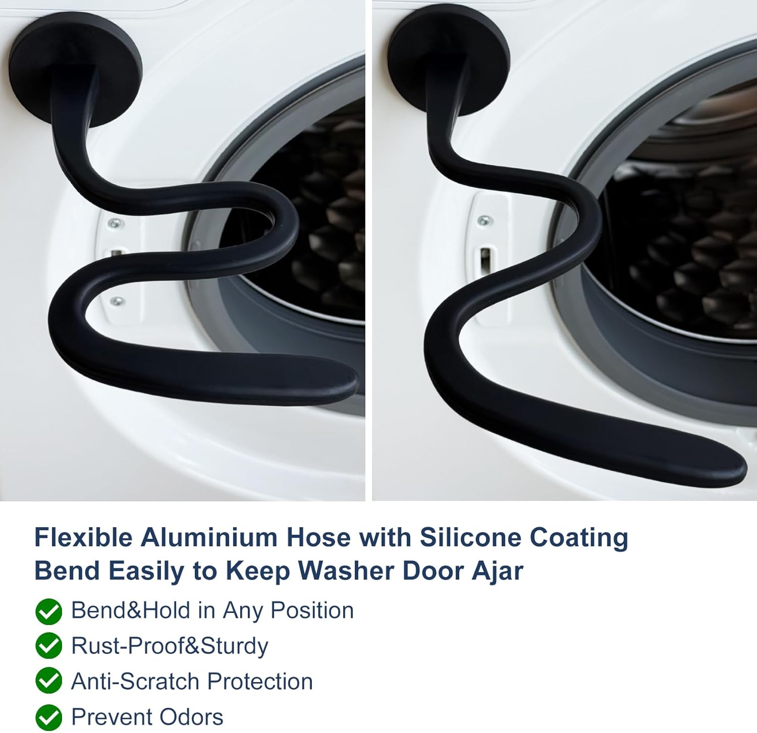 Front Load Washer Door Prop and Holder – Magnetic Door Stopper with Strong Magnet and Flexible Hose – Keep Washer Door Open for Ventilation – Easy to Use, Fits Most Front Load Washers - Black