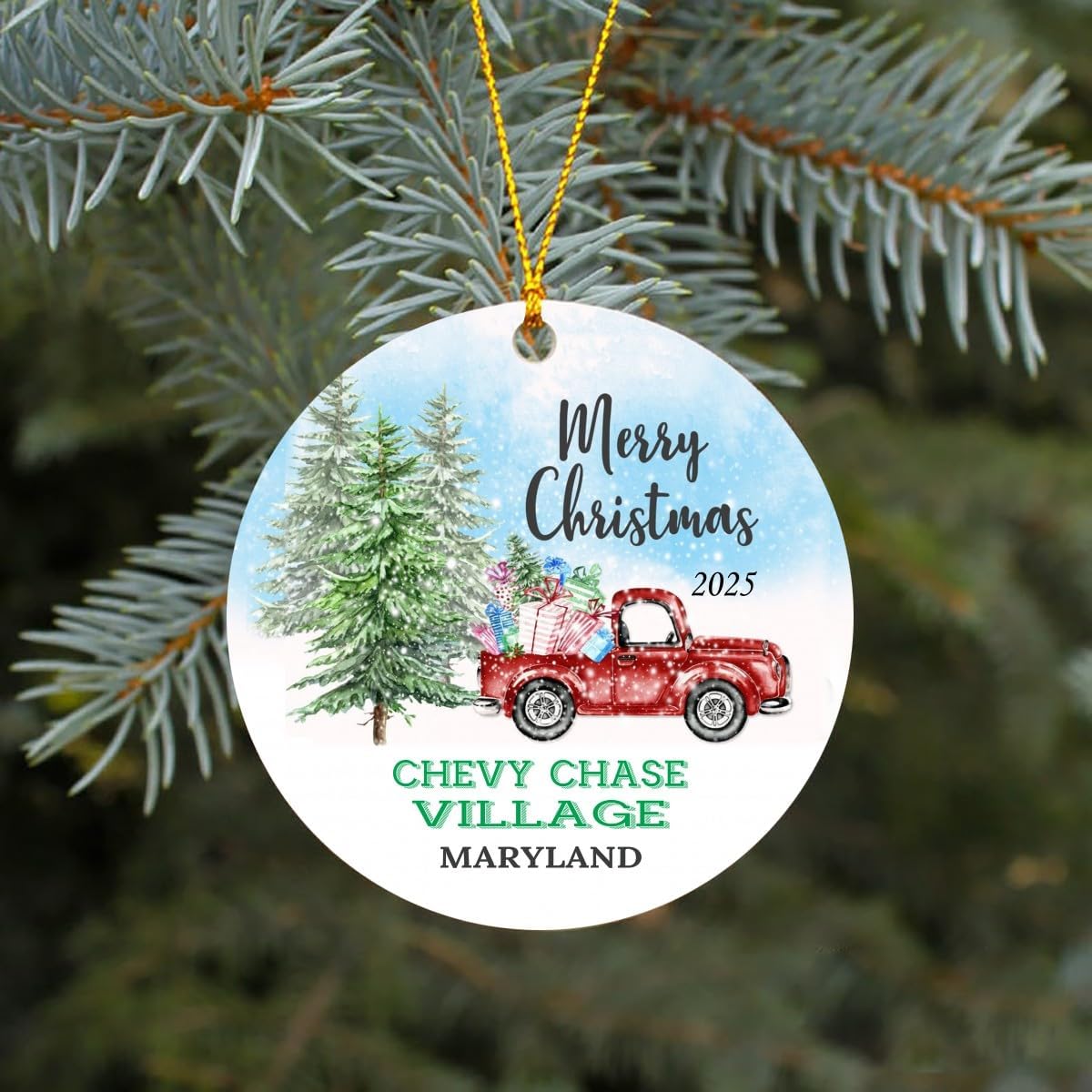 Christmas Ornament Tree 2025 Any City State Chevy Chase Village Maryland Ornament Holiday Family Friends Funny Xmas Tree Decoration Home Decor 3"