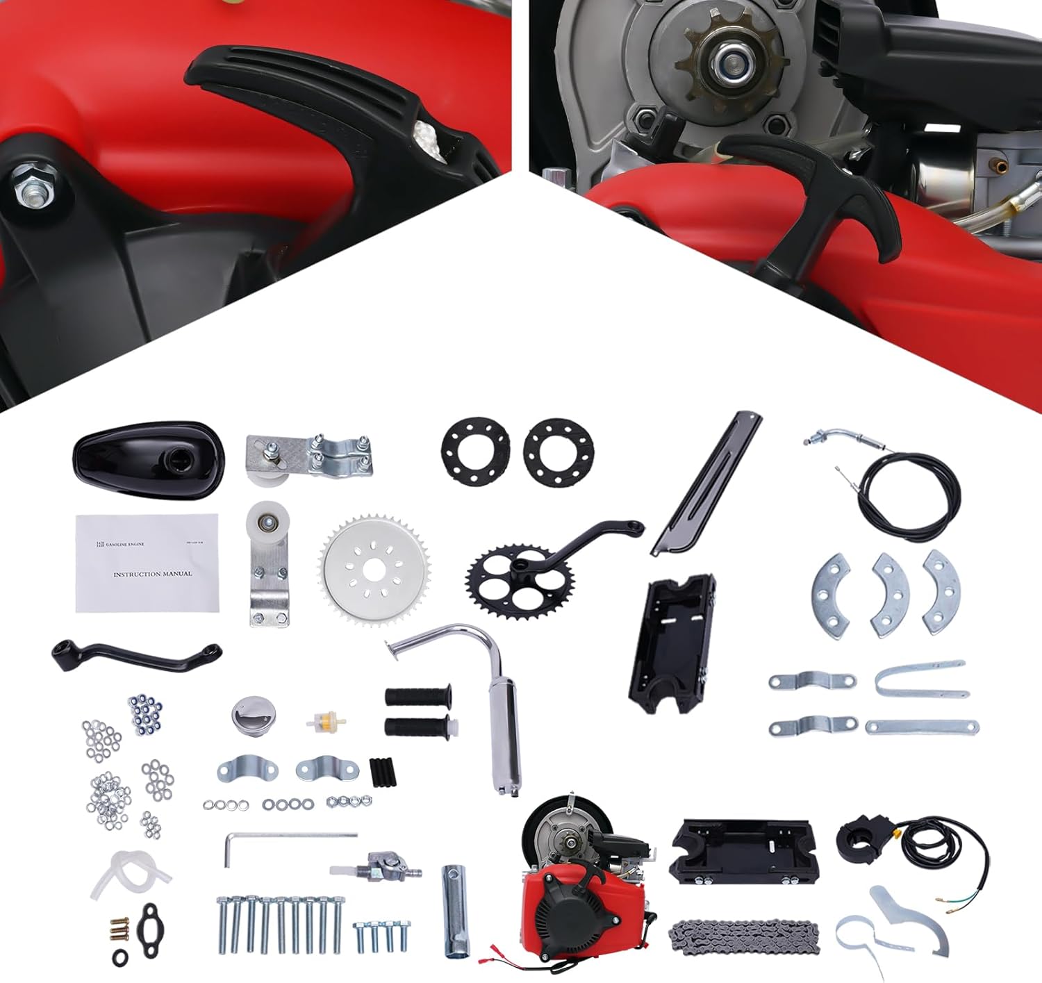 49cc Bicycle Engine Kit Powerful Pull Start 4-Stroke Cycle Motor Kit Compete Gas Kit Motorized Bike Petrol Gas Bicycle Engine Super Fuel-efficient Modified Full Set for 26’’ ATV