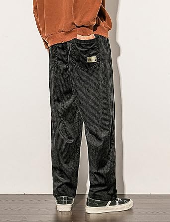 Gihuo Mens Corduroy Pants Elastic Waist Sweatpants Vintage Cargo Sweatpants Loose Wide Leg Pants Hip Pop Streetwear