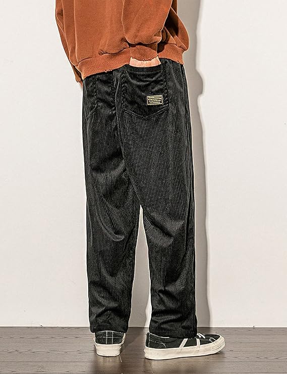 Gihuo Mens Corduroy Pants Elastic Waist Sweatpants Vintage Cargo Sweatpants Loose Wide Leg Pants Hip Pop Streetwear