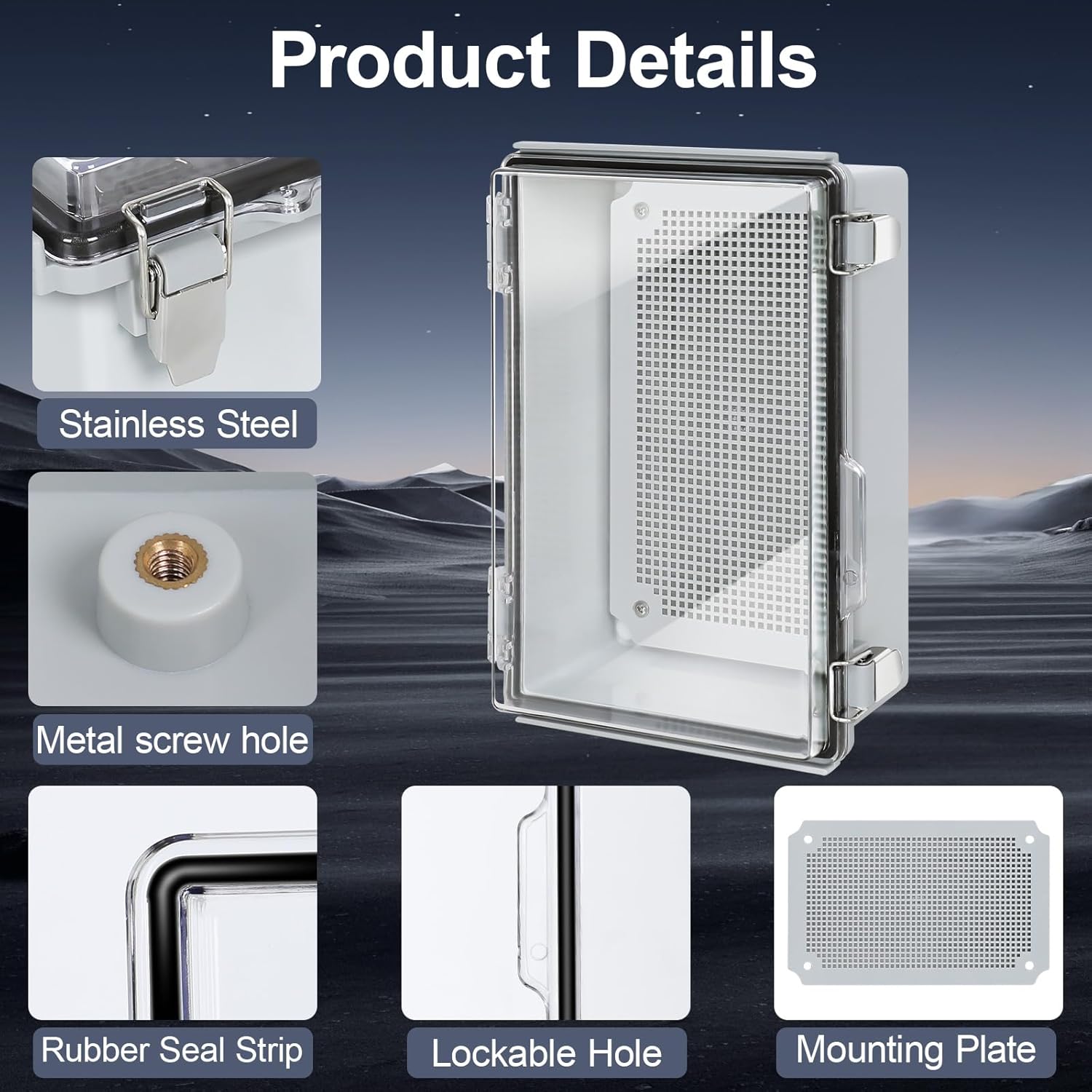 Junction Box 2 Pieces,IP67 Waterproof Electrical Box,Electrical Enclosure with Stainless Steel Latch,Terminal Box with Mounting Plate,Wire Connectors,Electrical Tapes,11.8"x7.9"x5.1"