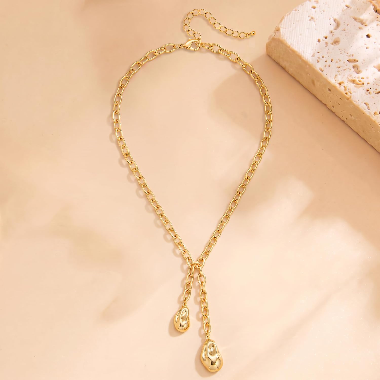 14K Gold Plated Chunky Pendant Necklace Women's Statement Jewelry