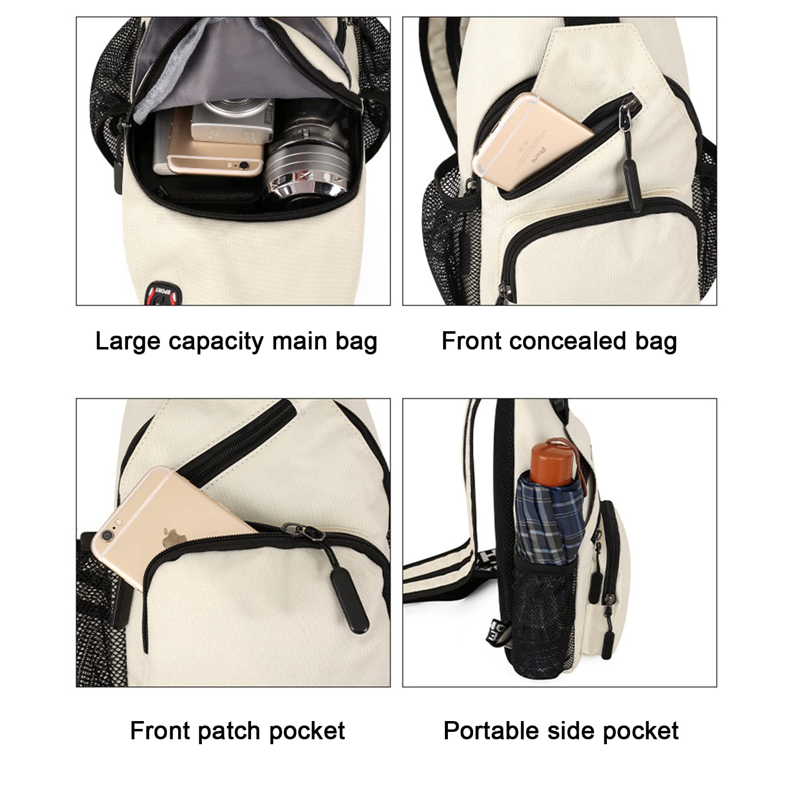 Sac de Poitrine Petit Sacs à Dos avec Trou Femme Homme pour écouteurs Sac à Bandoulière Fille Sacoche Bandouliere Sling Bag pour la Randonnée Vélo Camping