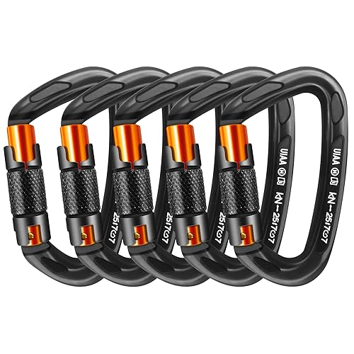 AINIKEY Climbing Carabiner Clips 25kN Auto Locking Carabiner, Professional Heavy Duty Large Locking Carabiner Clips for Rock/Ice Climbing Rappelling Rescue Swing etc, D Shaped, Large Size