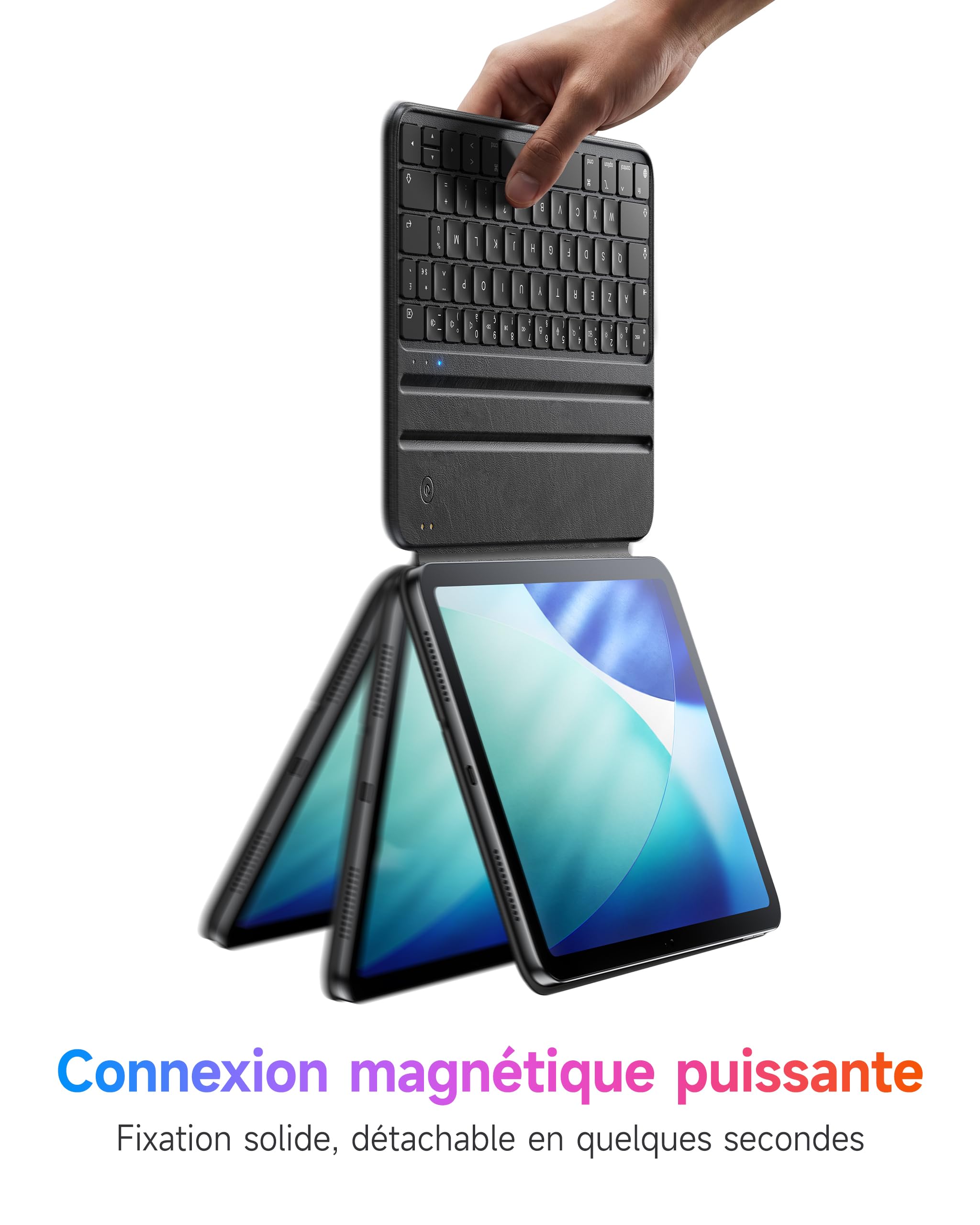 HOU Étui Clavier Compatible avec iPad Pro 11" 1ᵉʳ/2ᵉ/3ᵉ/4ᵉ génération,iPad Air 11 Pouces M4/M3/M2 & Air 5e/4e génération, Deux Angles de Soutien, Ergonomique, AZERTY, en Similicuir, Noir