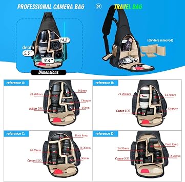Camera Sling Backpack Waterproof for DSLR Camera with Rain Cover,Black | Fits Canon Nikon Sony Pentax DSLR, Holds Lens, Tripod & Accessories, Ideal for Outdoor Travel, Hiking & Photography