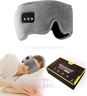 Bluetooth 5.2 Sleep Headphones, 3D Music Washable Sleep Mask, Wireless Sleeping Mask with Ultra-Thin HD Stereo Speakers & Adjustable Strap Perfect for Side Sleeper, Sleeping, Travelling (Grey)