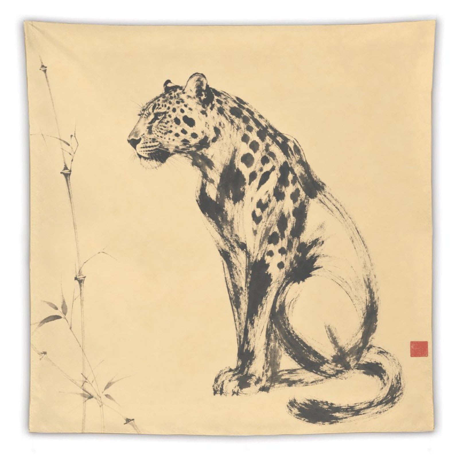 H3B8U2Y5 Leopard Ink Study Wall Tapestry, Realistic Illustration, Apartment