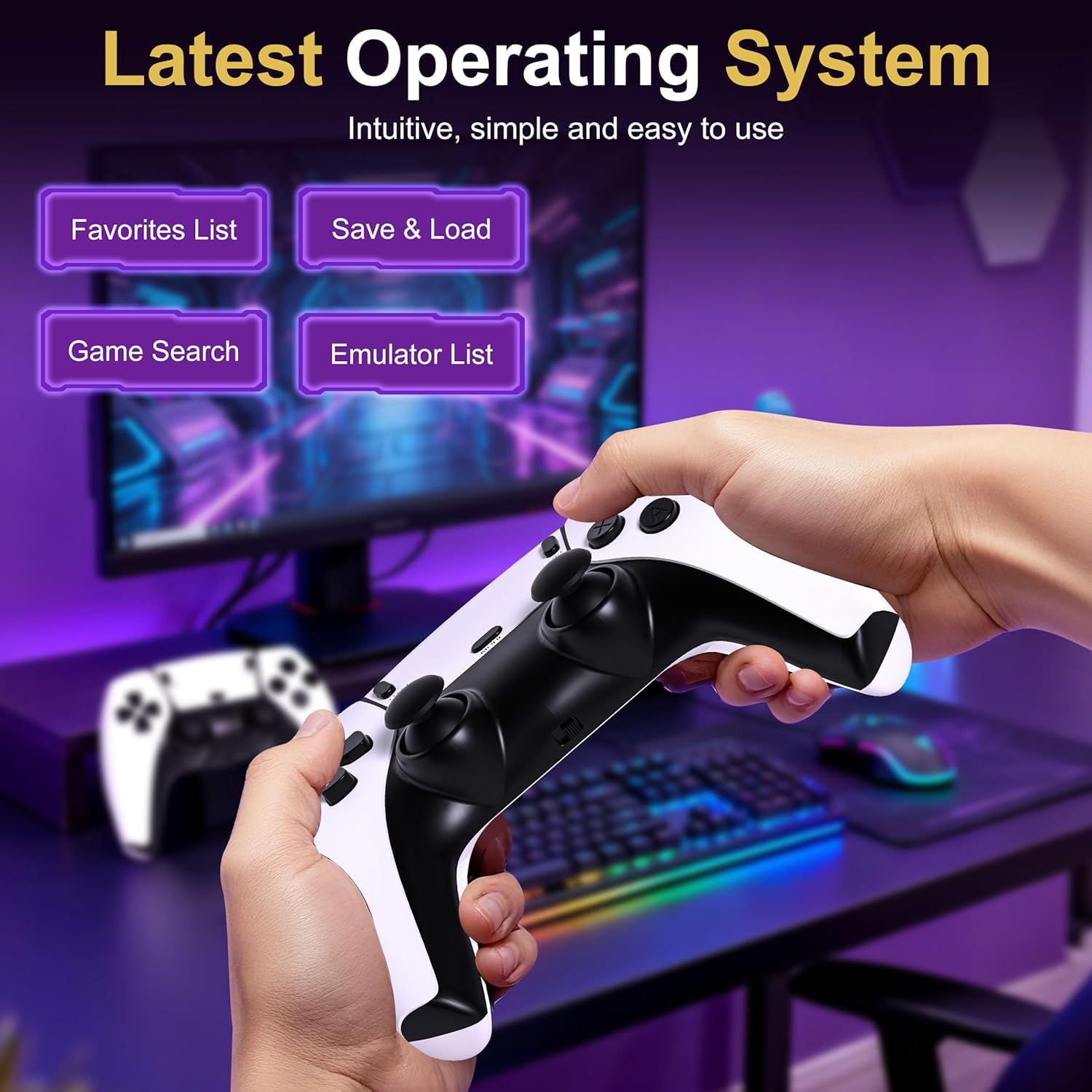 Upgrade Retro Konsole, Game Stick mit 20.000+ Klassikern, 2 Controller & Plug & Play HDMI für TV, Geschenkidee für Familie und Erwachsene (Weiß-Pro)