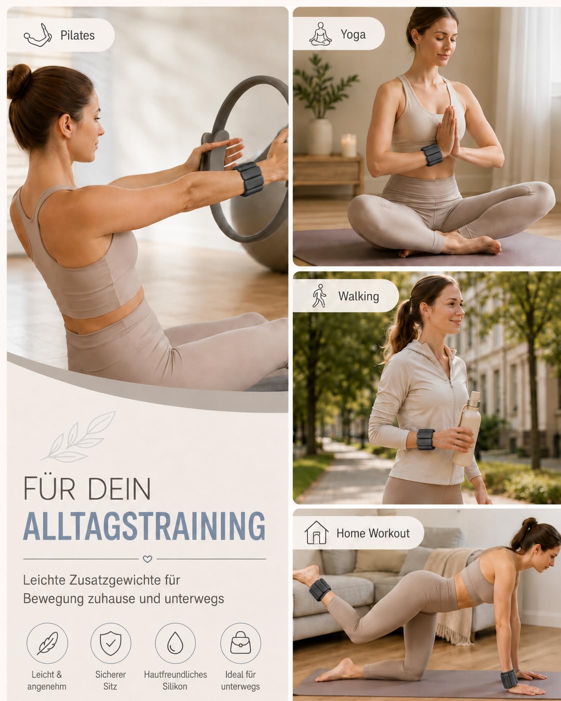 Gewichtsmanschetten 1kg, 2 Stück je 500g Verstellbar Silikon Handgelenkgewichte & Fußgewichte für Beine und Arme, Pilates Gewichte Armgewichte für Damen & Herren, Laufen, Yoga