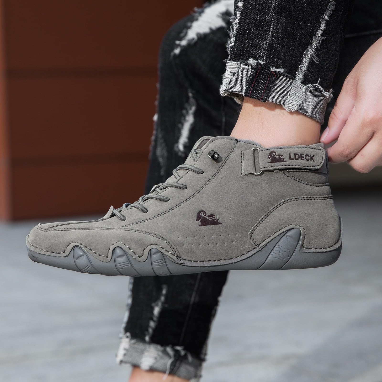 Męskie, ręcznie robione, miękkie skórzane buty wysokie, buty Beck Wodoodporne, antypoślizgowe, lekkie, oddychające buty Chukka. Casualowe trampki do jazdy i pieszych wędrówek. Buty boso.(szary,43 EU)