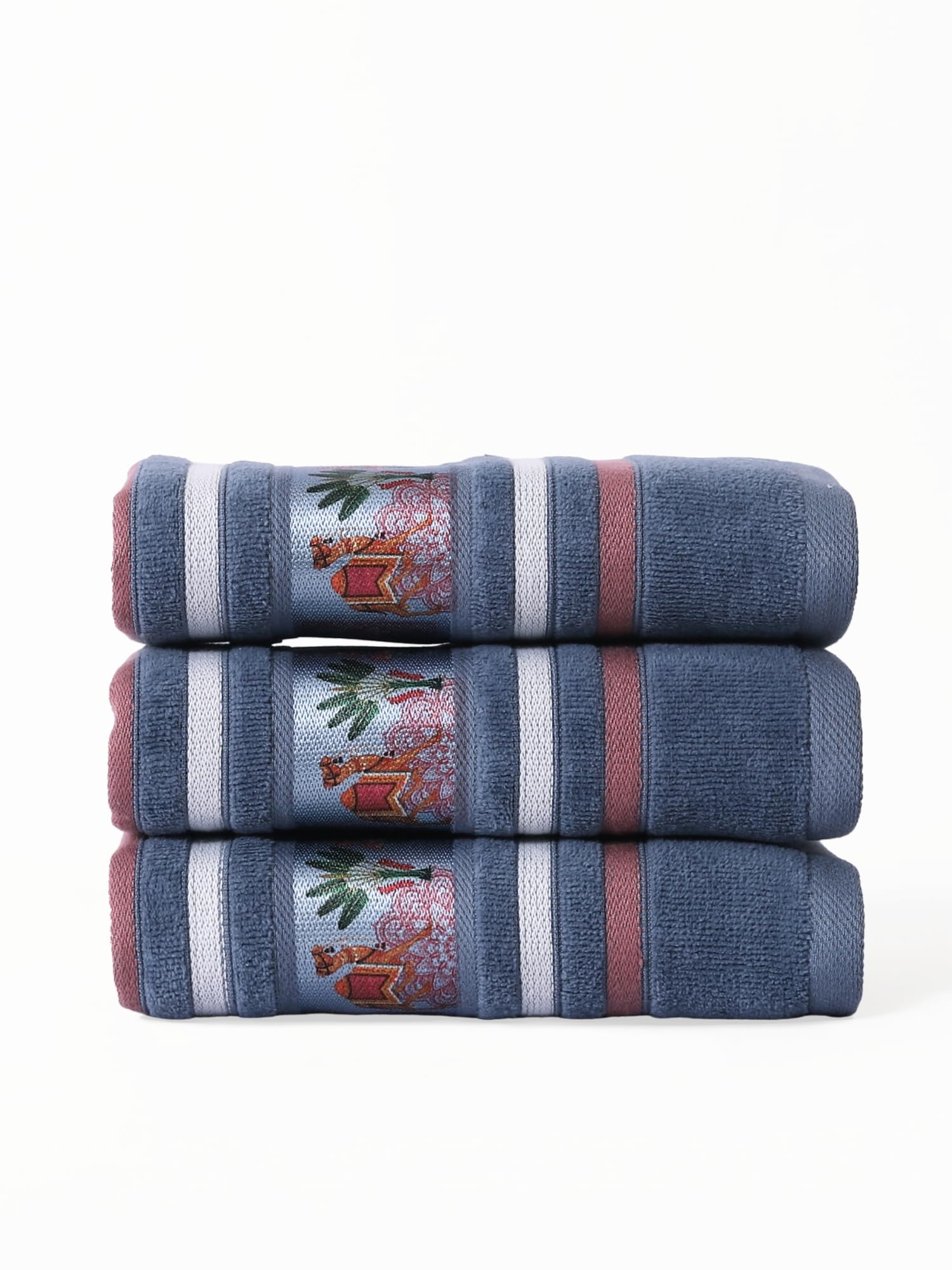 RANGOLI 100% Cotton Regal Hand Towel | 460 GSM, Quick Dry, Ultra Soft, Highly Absorbent Printed Towel for Men/Women Luxury & Highly Absorbent Towels, Towel for Gym & Workput, Light Blue (Pack of 3)-picture-11