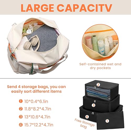 Miniatura 7 de EHIN Bolsa de gimnasio para mujer, bolsas de fin de semana para hombres, Blanco, Bolsa de gimnasio, bolsa de mano, bolsas de fin de semana